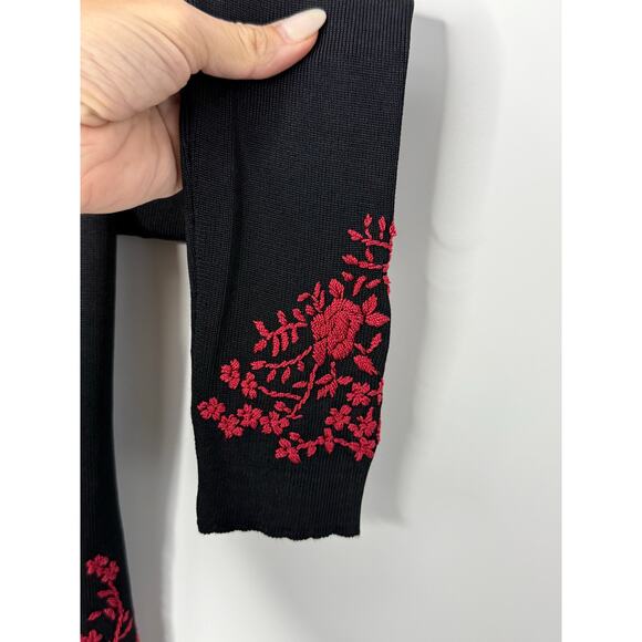 Cache Black Red Floral Embroidered Cardigan Women M Y2K Holidays Vintage - Picture 5 of 7